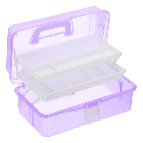 Image of YOKIVE Art Supply Storage Organizer, Art Tool Storage Box 3-Tray Craft Box Art Supplies Organizer with Handle Buckle for Brushes Paints Stamps, Purple