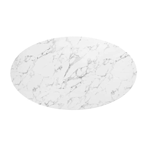Image of Modway Lippa 54 inch Oval-Shaped Mid-Century Modern Dining Table with Artificial Marble Top and White Base