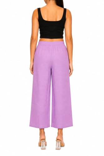 Image of Women Airy Linen Wide Leg Pants | High Waist Casual Summer Trousers | Lightweight Breathable Palazzo Pants BPWLCB01 PRT