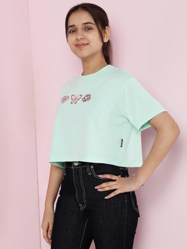 Image of Li'l Tomatoes Girls Crop T-Shirt | 100% Cotton | Graphic Printed Summer Top | Soft & Breathable Casual Wear | 7-16 Years