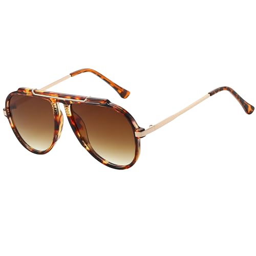Kursan Classic Oversized Aviator Sunglasses for Women Men UV400 Pilot Shades for Driving Beach Travel (Tortoise Frame/Gradient Brown Lens)