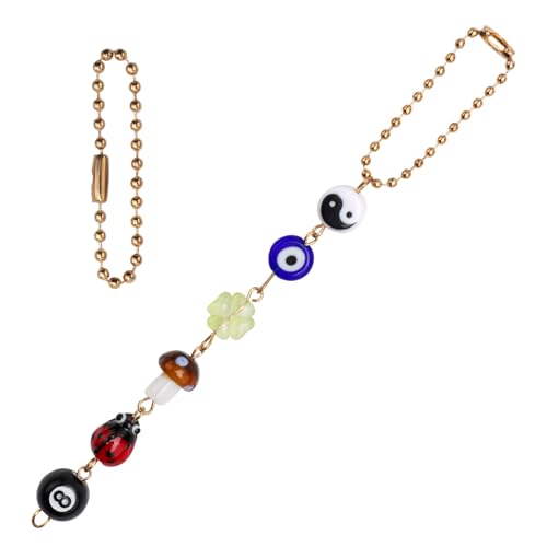 Evil Eye Car Charm and Bead Charm, Good Luck Car Pendant Charm with Yin and Yang Beads Evil Eye Four Leaf Clover Mushroom Ladybug 8 Balls Car Hanging Mirror Rear View Ornament Evil Eye Bag Charm