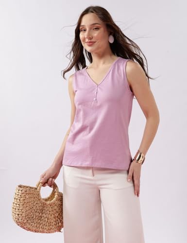 Image of FYLTR Women's 100% Cotton Sleeveless | V-Neck Regular Fit Top | Western Tops for Women