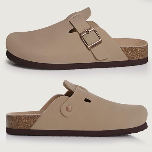 Image of KIDMI Unisex Vegan Suede Clogs Leather Mules Womens Mens Cork Footbed Potato Shoes with Arch Support