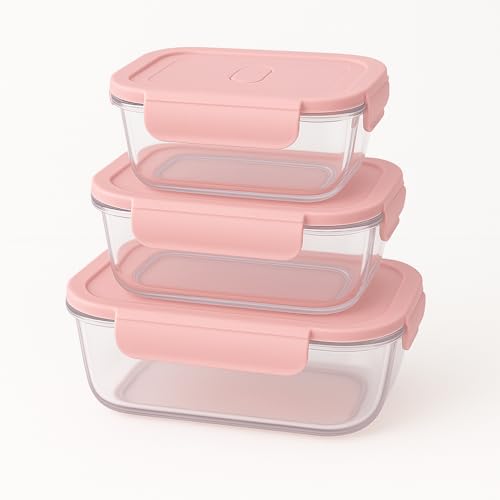 Image of Borosilicate Lunch Box Set of Airtight & Leak-Proof Tiffin Box for Office, School, Men & Women (Light Blue Colour) (Pink, 580 ml 410 320)