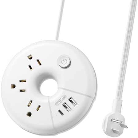 Travel Power Strip with USB Ports, NTONPOWER Cruise Approved Power Strip with 3 Outlet 3 USB(1 USB C), 5 ft Extension Cord, Compact for Indoor Home Office Dorm Room Cruise Essentials, White