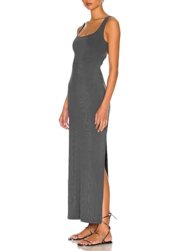 Image of ALENDA DANMOS Women Backless Maxi Dress High Sides Slit Bodycon Tank Dress Twist Low Back Casual Sundress 122