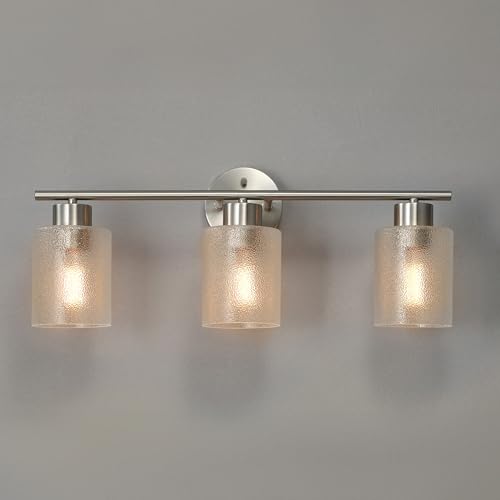 Image of Globe Electric 5-Piece All-in-One Brushed Nickel Bathroom Accessory Set with 23 inch 3-Light Vanity Light and Clear Frosted Glass Shades