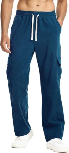 Banana Bucket Men's Corduroy Cargo Pants - Wide Leg Elastic Waist Drawstring Sweatpants for Casual & Outdoor Activities3