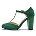 Women's T-Strap Mary Jane Pumps, Chunky Heel, Vintage Style, Cut Out, 3.54 Inch Round Toe Dress Shoes Suede Green US 9