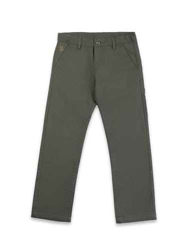 Image of U.S. Polo ASSN. Kids Trousers for Boys - Cotton Stretch Fabric, Mid-Rise Waist, Twill Weave Casual Trousers for Boys
