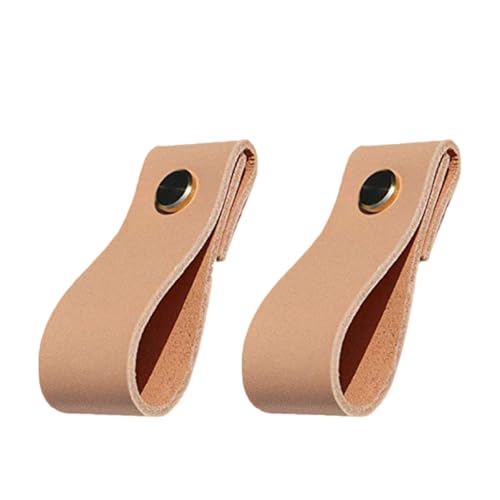 FIXOSHEE 4 Tiradores de Cuero Auténtico para Muebles Manijas Minimalistas para Cajones y Armarios Color Natural J028 Diseño Orificio Ideales para Cocina y Baño