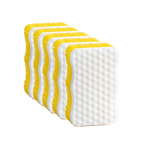 Image of Ampang Wave-Shaped Scrub Sponges for Kitchen Cleaning - Nano Sponge & High-Foam Seaweed Cotton, Non-Scratch, Dishwasher Safe, Ideal for Washing Dishes & Daily Household Tasks (5, Yellow)