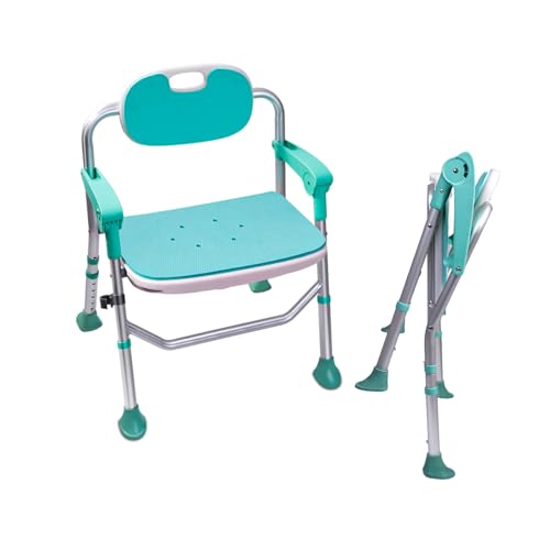 ENLUNTRA Shower Chair with Arms and Back, Folding Shower Chair 5-Level Adjustable, Non-Slip Feet Shower Seat for Elderly,Handicap,Disabled?Pregnant