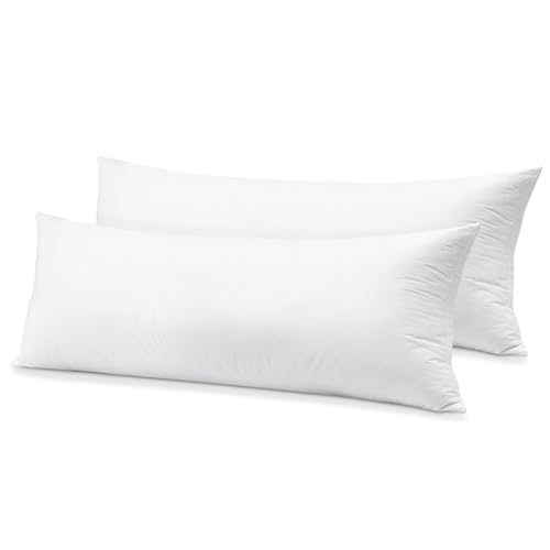 Image of SAVORI 14x36 Lumbar Pilow Insert, Set of 2 Down Feather 14x36 Euro Pillow Inserts, Soft Fluffy Sleeping Pillow with 100% Cotton Cover, Decorative Throw Pillows for Couch Sofa Bed-White