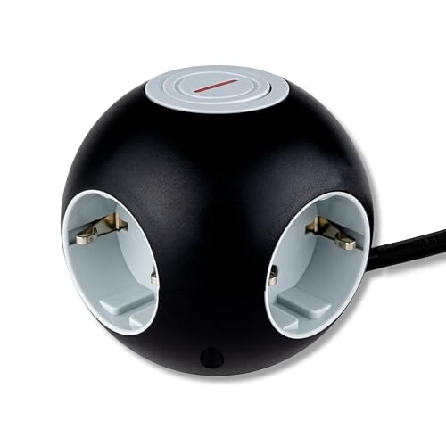 REV PowerGlobe Prise Cube Ronde avec Interrupteur 1,4 m 3500 W Noir/Gris