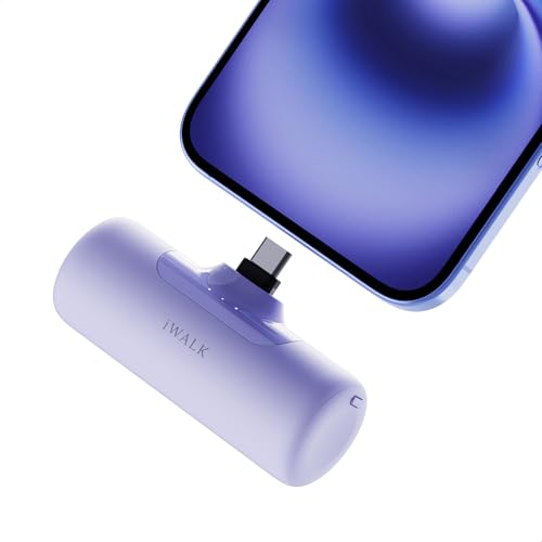 Image of iWALK 4,500mAh Portable Charger for iPhone 15 /16 /17, Power Bank with Build-in USB C Connector, Battery Pack Phone Charger for iPhone Series, Samsung S22 /23 /24 Series and Android, Purple