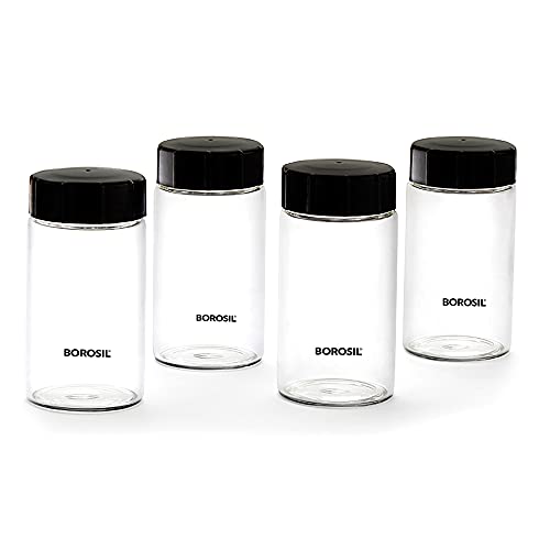 Image of Borosil 250ml 4pc Neo Glass Spice Jar Set with PP Lid | Borosilicate Glass Storage Organiser | Microwave & Dishwasher Safe Kitchen Containers for Spices, Snacks, Grains, Dals | Transparent