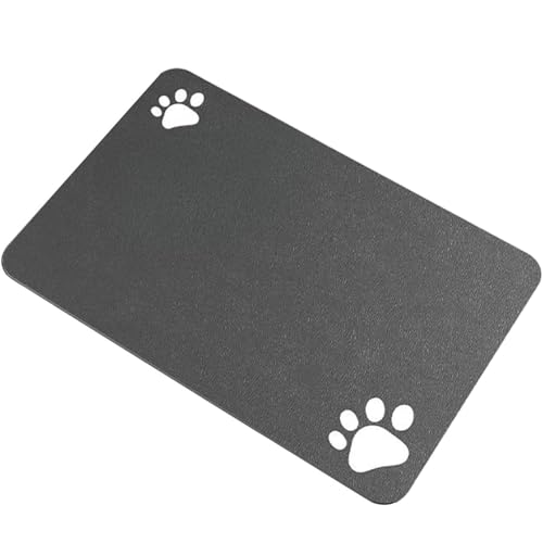 猫用ボウル用フードマット、猫用給餌マット防水、床用ペットフードマット、滑り止め高耐久ラグマット(Gray,16in*24in)