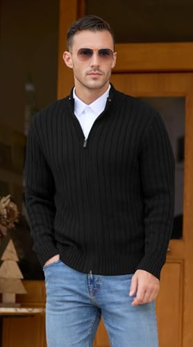 NITAGUT Men's Cardigan Sweater Stand Collar Full Zip Up Sweater Slim Fit Casual Knit for Winter3