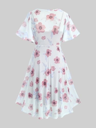 Image of ROSE GAL Rosegal Plus Size Women Sundress Set Flutter Sleeves Floral Dress and Lace-up Cami Dress