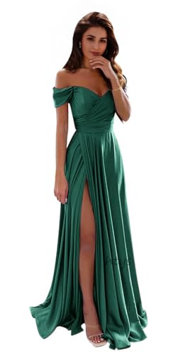 Off The Shoulder Bridesmaid Dresses Satin Prom Dress A Line Split Evening Party Dress for Women HS011