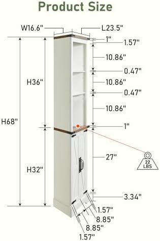 OKD Tall Corner Cabinet, Farmhouse Storage Cabinet with Barn Door Design & Adjustable Shelves, Home Space Saver for Bathroom, Living Room, Rustic Oak with Antique White | Barn Door Design, Adjustable Shelves, Home Space Saver