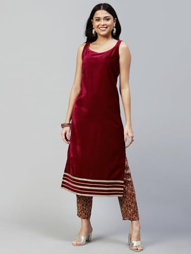Image of SIRIL Women's Velvet Solid Straight Kurta Set with Dupatta