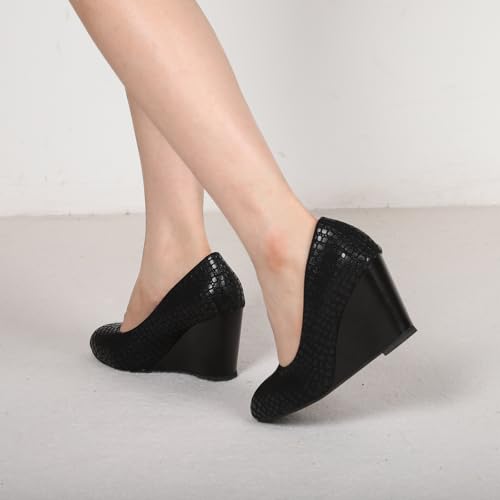 Women's Black Wedges Closed Toe Wedge Heels Comfortable Women Pumps Dress Shoes2