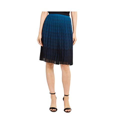 Anne Klein Womens Printed Ombre Pleated Skirt Blue 12