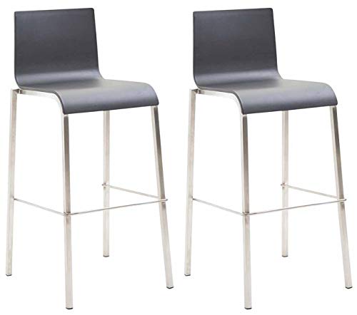 CLP Set De 2 Taburetes De Bar Kado Square con Asiento De Polipropileno I 2 Taburetes Altos con Base De Metal o Acero Inoxidable I Color: Negro, Acero Inoxidable