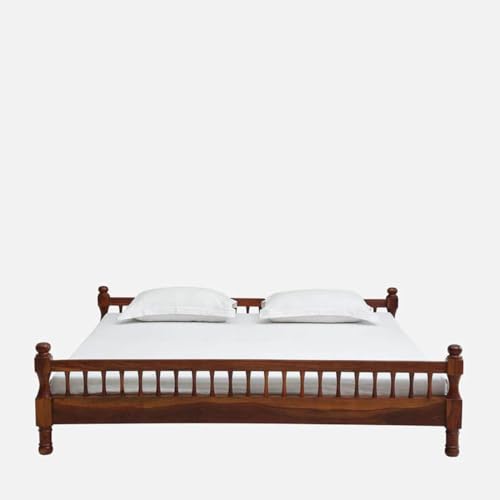 Image of Solid Sheesham Wood Dreamy Nights Bed for Bedroom and Home Furniture | Without Storage | Double Bed | Honey Oak Finish (Queen) (160x213x51 cm)
