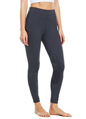 Willit Women's Riding Tights Knee-Patch Breeches Equestrian Horse Riding Pants Schooling Tights Zipper Pockets Gray S #TOP1
