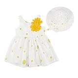 Baby Girls Floral Big Bowknot Sundress Dots Print Sleeveless Dress + Sun Hat Set (2T-3T,...