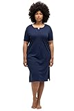 Ulla Popken Damen große Größen Übergrößen Plus Size Nachthemd, Tunika-Ausschnitt, Satinpaspel, Halbarm Nachtblau 46+ 812443139-46+