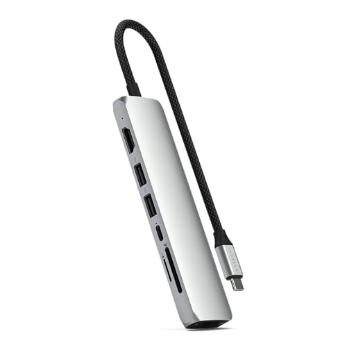 Image of Satechi 7 in 1 USB C Hub Multiport Adapter with Ethernet, HDMI 4K@60Hz, 100W PD Charging, 2X USB-A Data Ports, Micro /SD Card Readers for MacBook Air /Pro /Neo, iPad Air /Pro, Windows - Silver