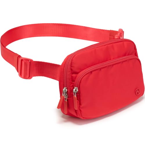 Image of Pander Nylon Crossbody Belt Bag with Excess Strap Keepers, 6-Pocket Adjustable Sling Fanny Pack for Travel and Everyday Carry, Red