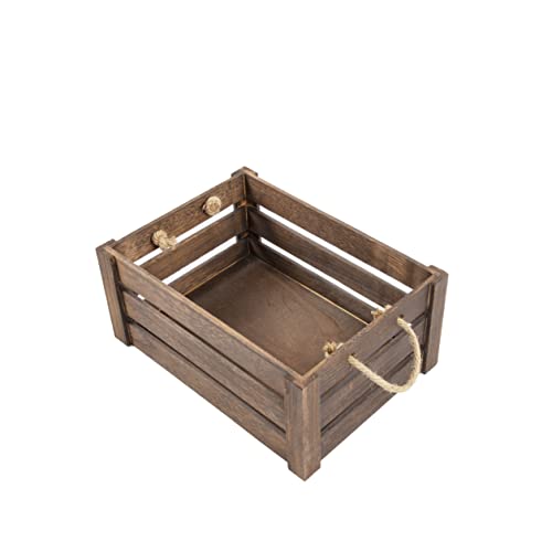 Wickerfield Strong Rope Handle Wooden Crates Storage Box Wooden Shelves Large Storage Box Christmas Eve Box (Brown Medium)