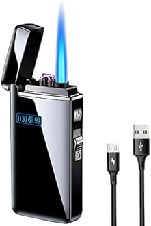 Arc Jet Flame Torch Electronic Lighter - 2 in 1 Refillable Butane, USB Rechargeable with Battery Indicator, Windproof Infinity Electric Lighter - Ice Black