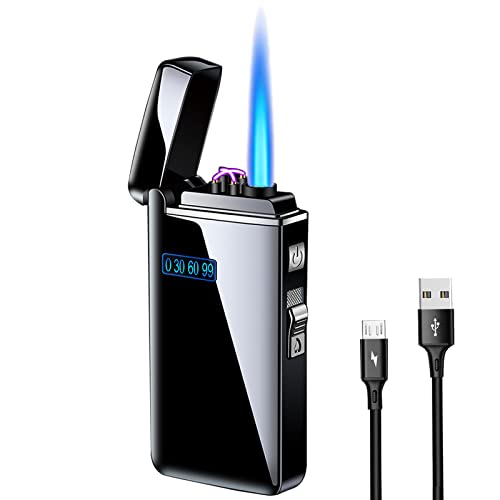 Arc Jet Flame Torch Electronic Lighter - 2 in 1 Refillable Butane, USB Rechargeable with Battery Indicator, Windproof Infinity Electric Lighter - Ice Black