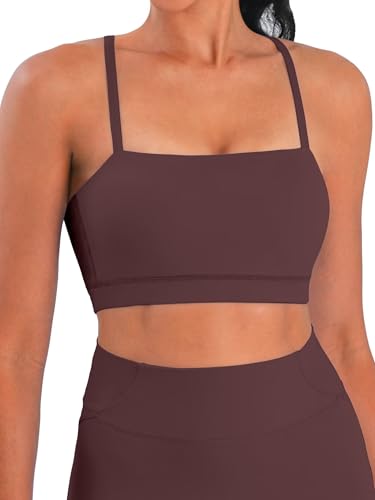 Image of Sunzel Adjustable Straps Sports Bra Padded Yoga Crop Top Light Support | Buttery Soft, Wireless, Adjustable Spaghetti Straps, Removable Pads, Bandeau Bra with Straps, Workout Gym Daily Wear