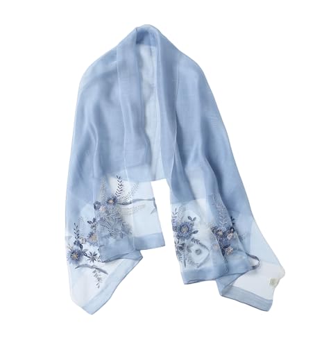 Jeelow Silk Wool Floral Fashion Scarf Shawl Wrap Lightweight Sheer For Women Floral Embroidery Wedding Party Prom