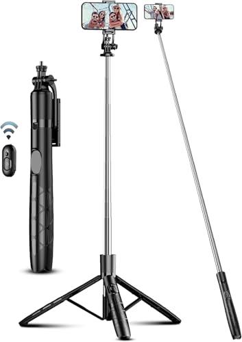 Image of Bouncefit R1L Extra Long Extendable Selfie Stick with Wireless Bluetooth Remote and Tripod Stand, Rechargable LED Light, Compatible with iPhone /OnePlus /Samsung /Oppo /Vivo /Xiaomi and All Phones (180Cm)
