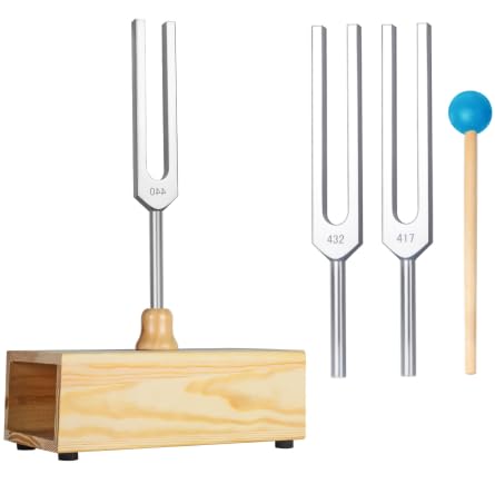 440Hz, 432Hz, 417Hz 3 pcs Aluminum Alloy Tuning Fork with Resonance Box and Wooden Hammer，Suitable for,Yoga, Meditation,and Relaxation