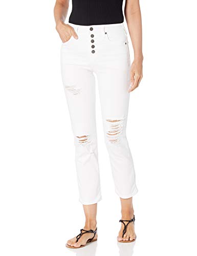 True Religion Women's Starr High Rise Straight Leg Jean with Distressed, Optic White, 28