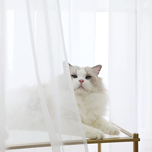 PHILEASY Window Sheer White Curtains 95 Inches Long 42 inches Width 2 Panels Sheer Curtains Sheer Curtain Clear Basic Rod Pocket Panel 15 Colors 16 Size for Bedroom Living Room Yard Kitchen by PHILEASY - Image 2