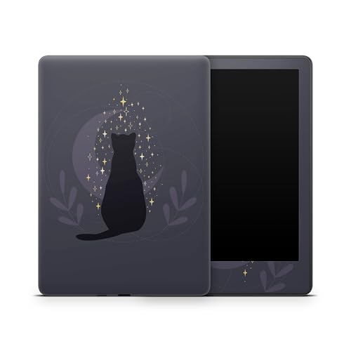 ZOOMHITSKINS Glitter Kindle Skin Compatible with Kindle Paperwhite Gen 12 (2024), Black Cat Magic Dark Purple Night Cute, Easy Bubble-Free 3M Vinyl Decal, Made in The USA