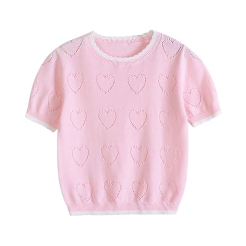 Girls Toddler Short Sleeve Knit Pullover Sweater Crew Neck Cute Tops,2-8 Years