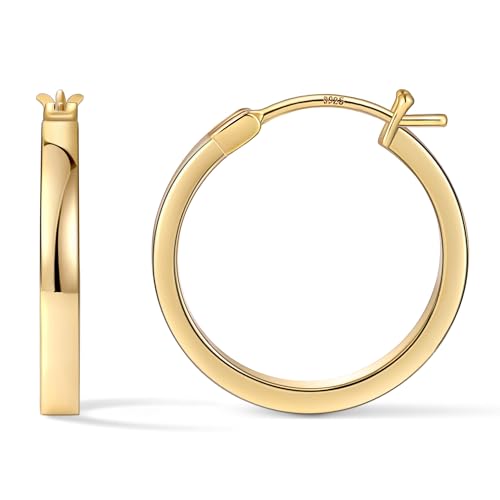 Gacimy Flatted Hoop Earrings for Women 14K Gold Plated with 925 Sterling Silver Post