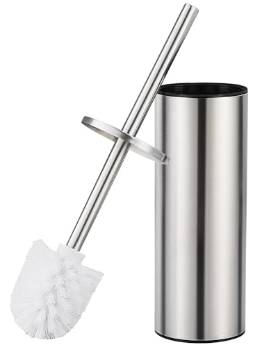 Hoomtaook Escobilla Baño Escobilla de Inodoro con Soporte Escobilla de Inodoro de pie de Acero Inoxidable con un Cabezal de Recambio Extra, Acabado Cepillado